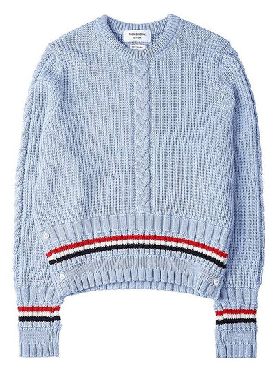 Men's Cable Stitch Merino Striped Wool Knit Top Light Blue - THOM BROWNE - BALAAN 2