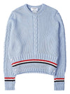 Men's Cable Stitch Merino Striped Wool Knit Top Light Blue - THOM BROWNE - BALAAN 2