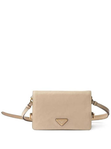 Triangle Logo Leather Shoulder Bag Travertine - PRADA - BALAAN 1