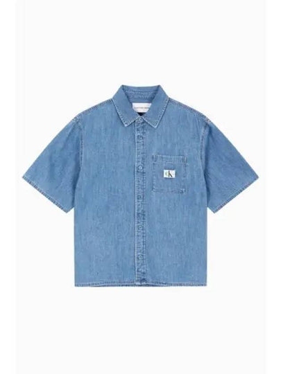 Jeans Camp Denim Short Sleeve Shirt Mid Blue - CALVIN KLEIN - BALAAN 2