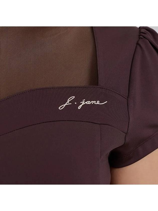 Golf Wear Heart Neck See-Through Short Sleeve T-Shirt Brown - J JANE - BALAAN 4