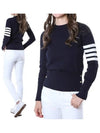 Milano Stitch Crewneck 4-Bar Cotton Crepe Knit Top Navy - THOM BROWNE - BALAAN 3