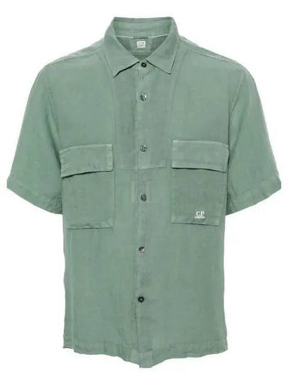 Linen Short Sleeve Shirt Green - CP COMPANY - BALAAN 2