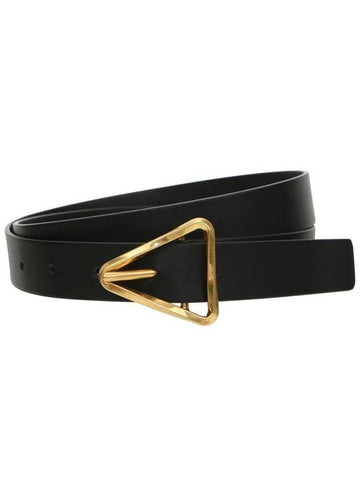 Grasp Triangle Buckle Leather Belt Black - BOTTEGA VENETA - BALAAN 1