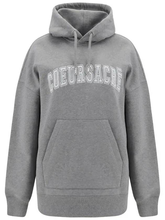 Coeur Sacre Embroidered Lettering Logo Hoodie Grey - AMI - BALAAN 2