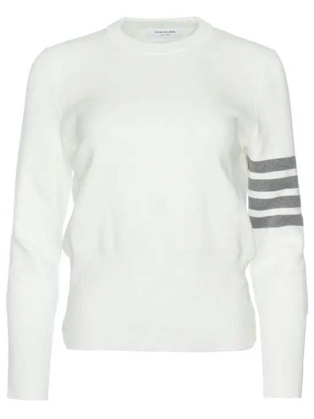 Milano Stitch Crewneck 4-Bar Cotton Crepe Knit Top White - THOM BROWNE - BALAAN 9