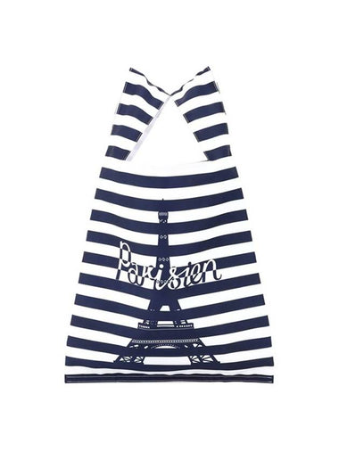 Parisian Tower Striped Nylon Tote Bag Navy - MAISON KITSUNE - BALAAN 1