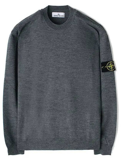 Logo Patch Crewneck Virgin Wool Knit Top Grey - STONE ISLAND - BALAAN 2