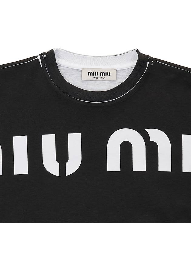 Logo Print Cotton Short Sleeve T-Shirt Black - MIU MIU - BALAAN 4