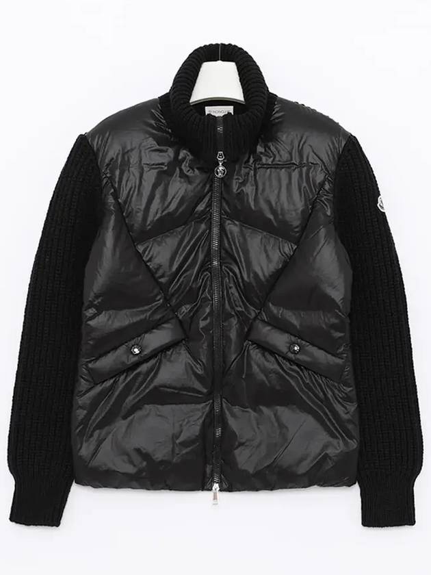 Logo Patch Wool Padded Cardigan Black - MONCLER - BALAAN 3