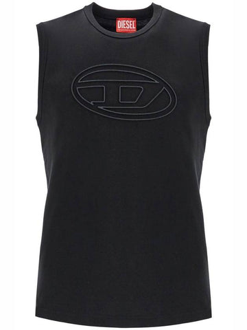 black cotton tank top with embossed logo - DIESEL - BALAAN 1