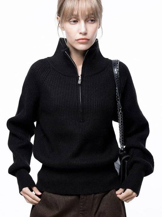 Four Woman Women s Soft Hazy Half Zip up Knit Black W243TP05BK - CHANCE'S NOI - BALAAN 2