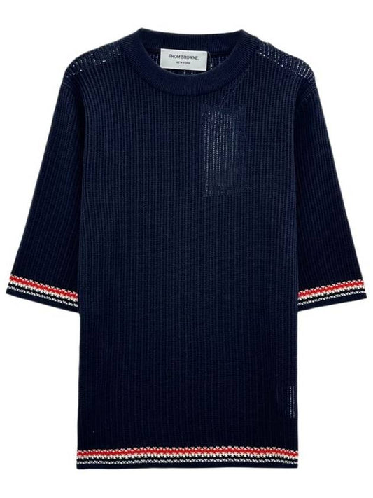 Pointel Stitch Women s Knit Short Sleeve T Shirt FKA458A - THOM BROWNE - BALAAN 1
