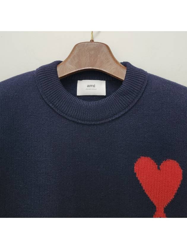 Big Heart Logo Wool Knit Top Navy - AMI - BALAAN 5