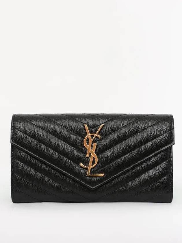 Matelasse Monogram Quilting Leather Flap Long Wallet Black - SAINT LAURENT - BALAAN 3