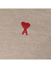 Heart Embroidered Logo Crew Neck Knit Top Beige - AMI - BALAAN 4