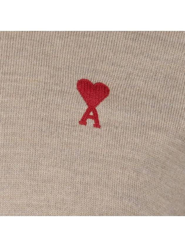 Heart Embroidered Logo Crew Neck Knit Top Beige - AMI - BALAAN 4