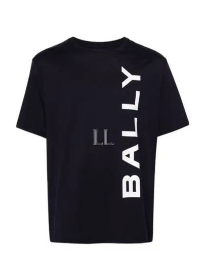 Logo Print Short Sleeve T-Shirt Navy - BALLY - BALAAN 2