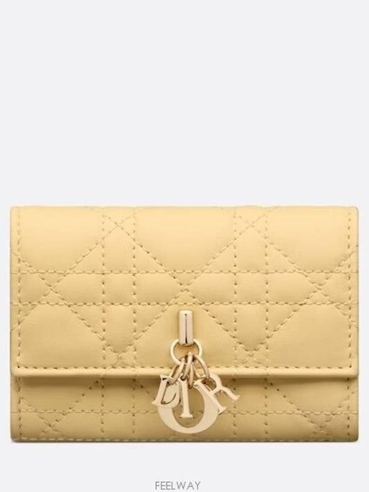 XS Lady Cannage Lambskin Half Wallet Pastel Yellow - DIOR - BALAAN 2