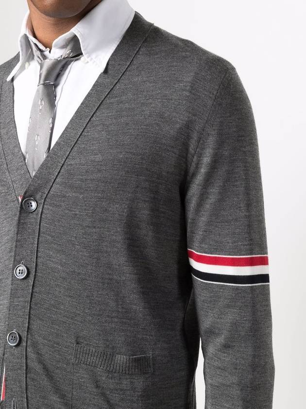 Stripe Armband Merino Wool Cardigan Grey - THOM BROWNE - BALAAN 7