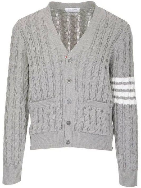 Diagonal Cable V-Neck Knit Cardigan Light Grey - THOM BROWNE - BALAAN 2