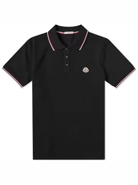 Logo Patch Short Sleeve Polo Black - MONCLER - BALAAN 2