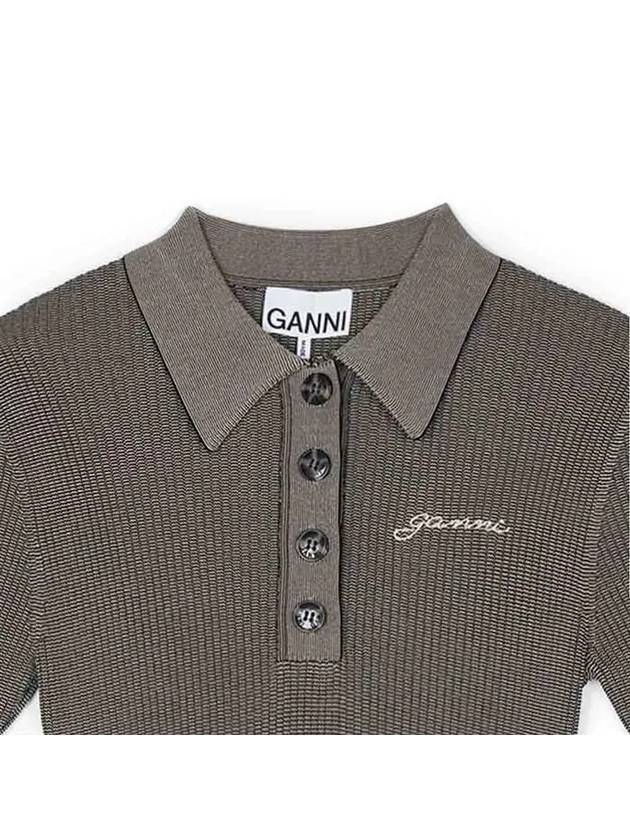 Ribbed Knitwear A-line Short Dress Safari - GANNI - 4