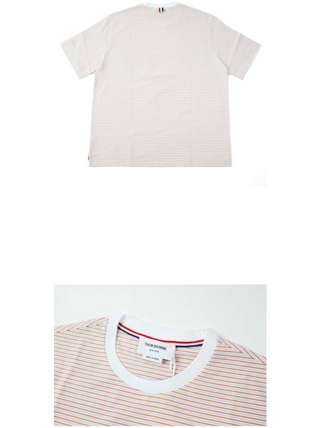 Striped Pocket Cotton Oversized Short Sleeve T-Shirt Orange - THOM BROWNE - BALAAN 5