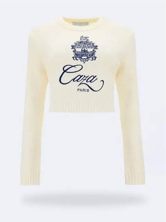 Embroidered Logo Ribbed Knit Top White - CASABLANCA - BALAAN 2