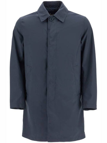 long blue waterproof coat in high-quality polyester with buttons - HERNO - BALAAN 1