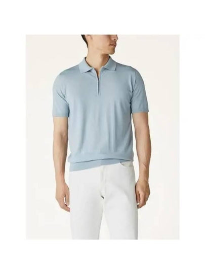 Loro Piana Blue Wool Zip Up Neck Polo Shirt FAI6633 6AS8 - LORO PIANA - BALAAN 2