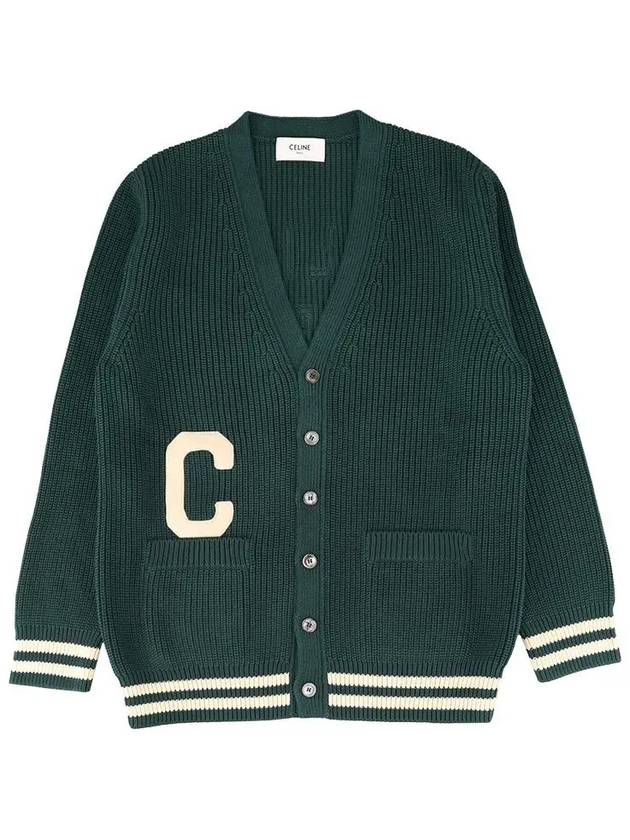 College Logo Patch Wool Long Cardigan Green - CELINE - BALAAN 2