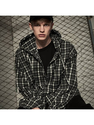 Brushed Check Over Hooded Shirt Jacket Black - TENER - BALAAN 1