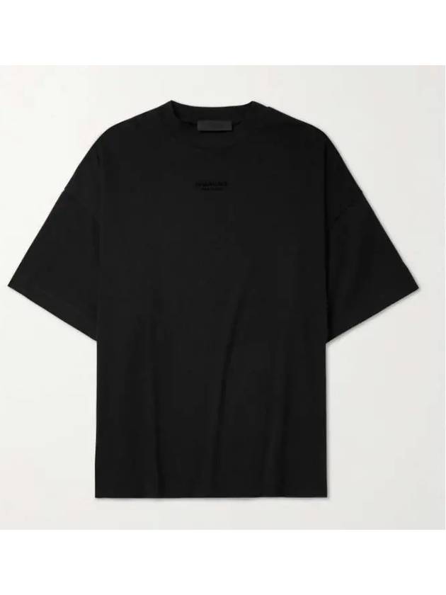 Minimal logo flock short sleeve t shirt jet black - FEAR OF GOD ESSENTIALS - BALAAN 1