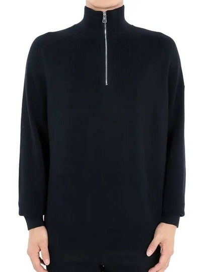 Cotton Cashmere Half Zip Knit Top Navy - MONCLER - BALAAN 2