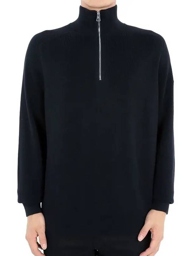 Cotton Cashmere Half Zip Knit Top Navy - MONCLER - BALAAN 3