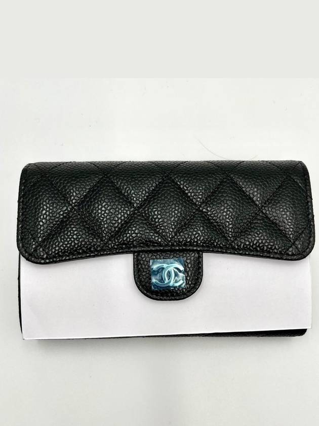 Classic Flap Wallet Grained Calfskin & Silver Black - CHANEL - BALAAN 3