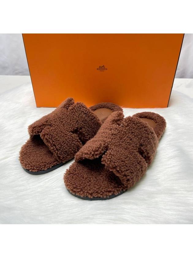 Izmir Shearling Sandals Cognac - HERMES - BALAAN 3