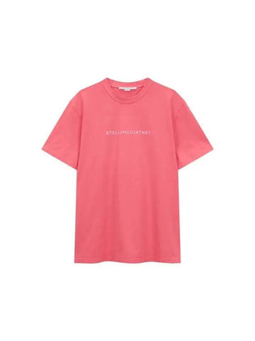 STELLA McCARTNEY Front Logo Crew Neck T Shirt Dark Pink - STELLA MCCARTNEY - BALAAN 1