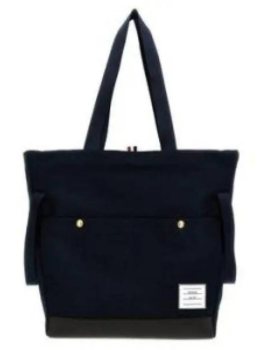 Snap Pocket Cotton Canvas Tote Bag Navy - THOM BROWNE - BALAAN 2