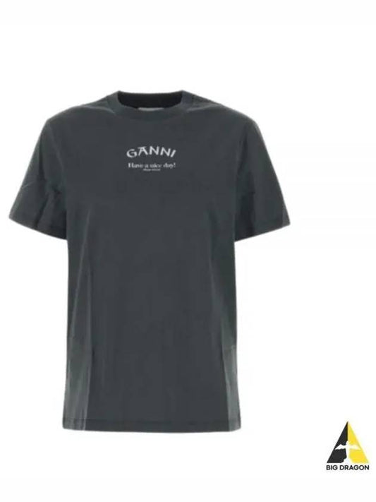 Logo Relaxed Crew Neck Cotton Short Sleeve T-Shirt Grey - GANNI - BALAAN 2