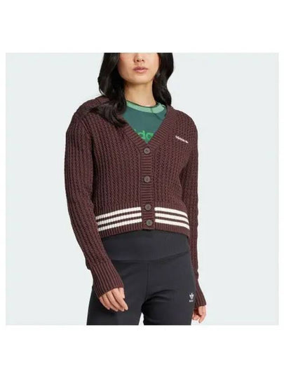 Embroidered Logo Knit Cardigan Brown - ADIDAS - BALAAN 2