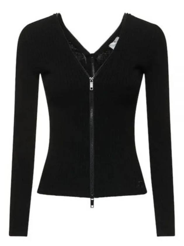 Extra Zip-Up Rib Knit Cardigan Black - COURREGES - BALAAN 2