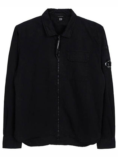 Gabardine Zip Up Long Sleeve Shirt Black - CP COMPANY - BALAAN 1