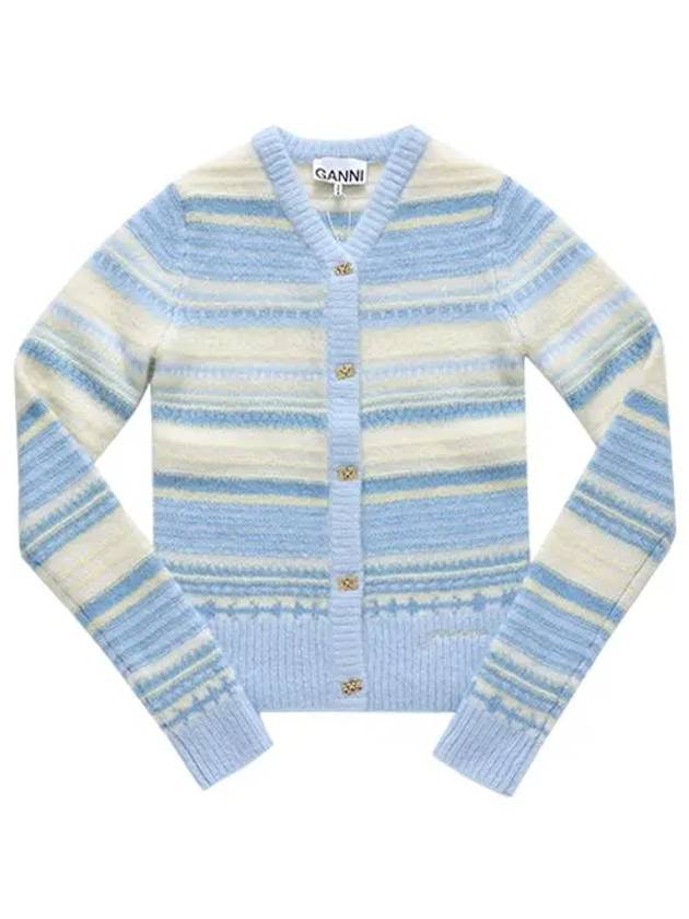 Striped Soft Wool Cardigan Light Blue - GANNI - BALAAN 2