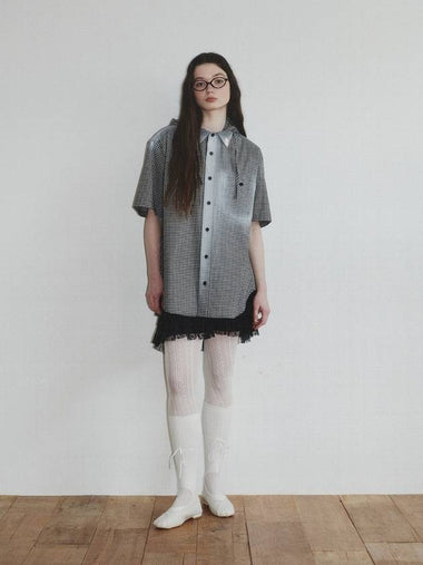 Checked Pattern Spray Hoodie Shirt_Black_W - KINETO - BALAAN 1