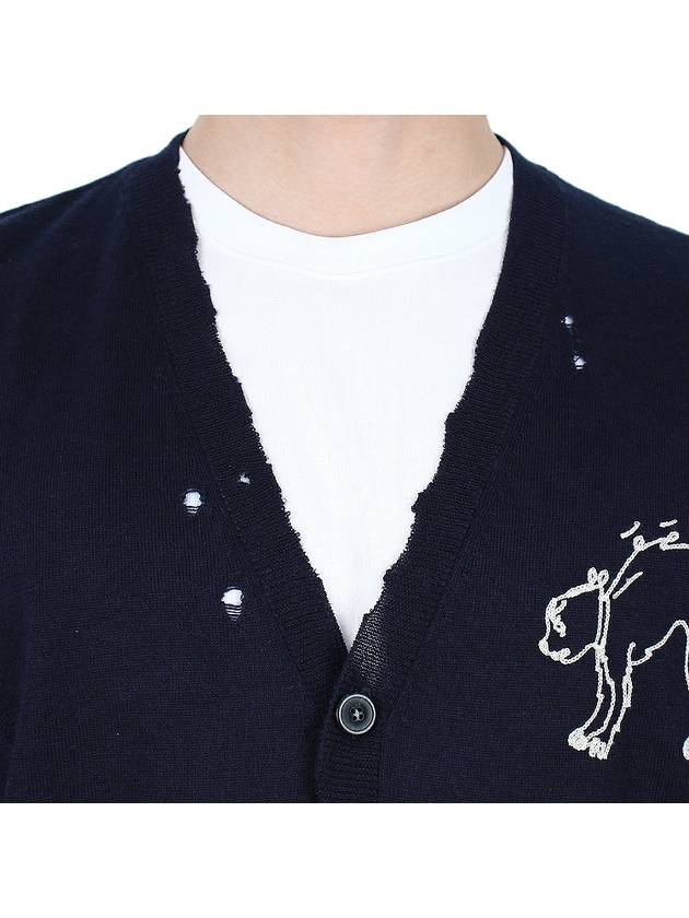 Embroidered Logo Wool Cardigan Navy - MAISON MARGIELA - BALAAN 7