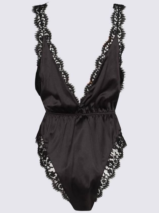 Women s High Cut Leg Lace Satin Bodysuit Black - DOLCE&GABBANA - BALAAN 3