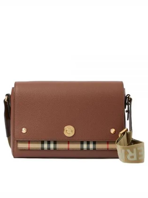 Leather and Vintage Check Note Crossbody Bag Tan - BURBERRY - BALAAN 2