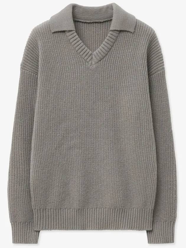 Open collar V neck knit gray - BLONDNINE - BALAAN 5